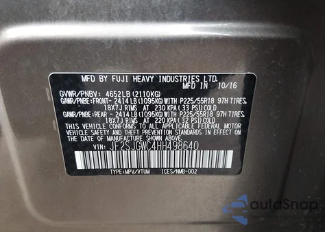 2017 Subaru Forester 2.0Xt Touring from USA, damaged, VIN JF2SJGWC4HH498640